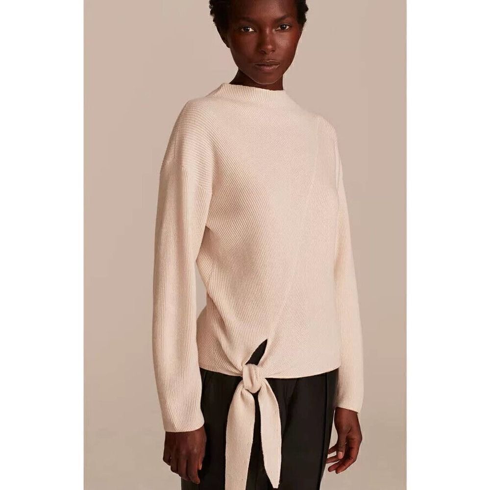 Rebecca Taylor wool tan knit high neck tie waist sweater size medium